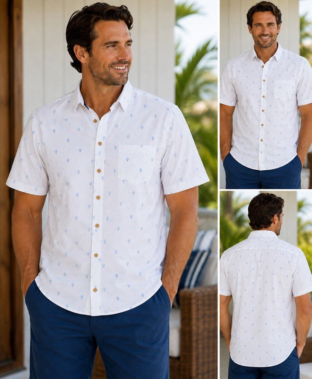 johnnie-O Hangin’ Out Men’s XXL White Hot Air Balloon Print Short Sleeve Shirt
